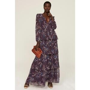Ieena for Mac Duggal Purple Floral Tiered Gown Size 14